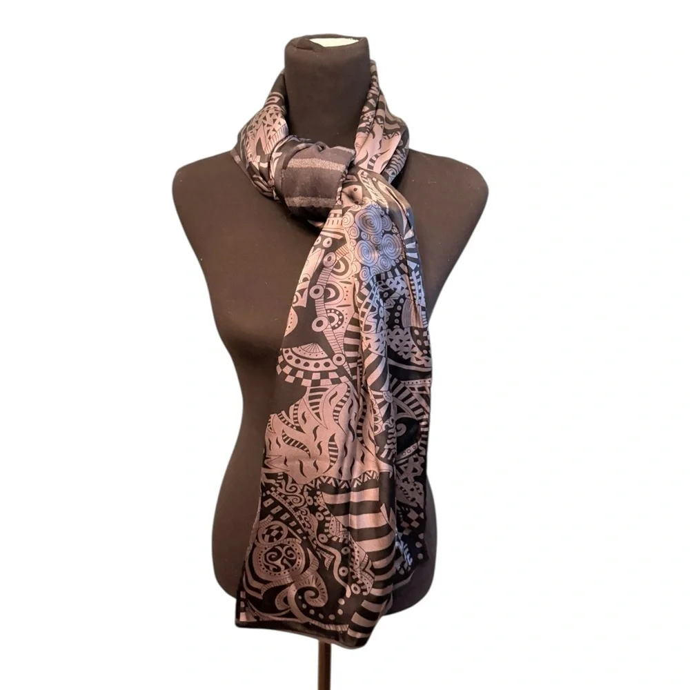 RARE Leslie Singer Scarf Silk Blend in black/Gray - Picture 3 of 10